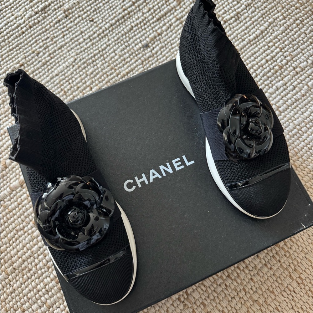 Black CHANEL Sock Sneakers Size 8.5
